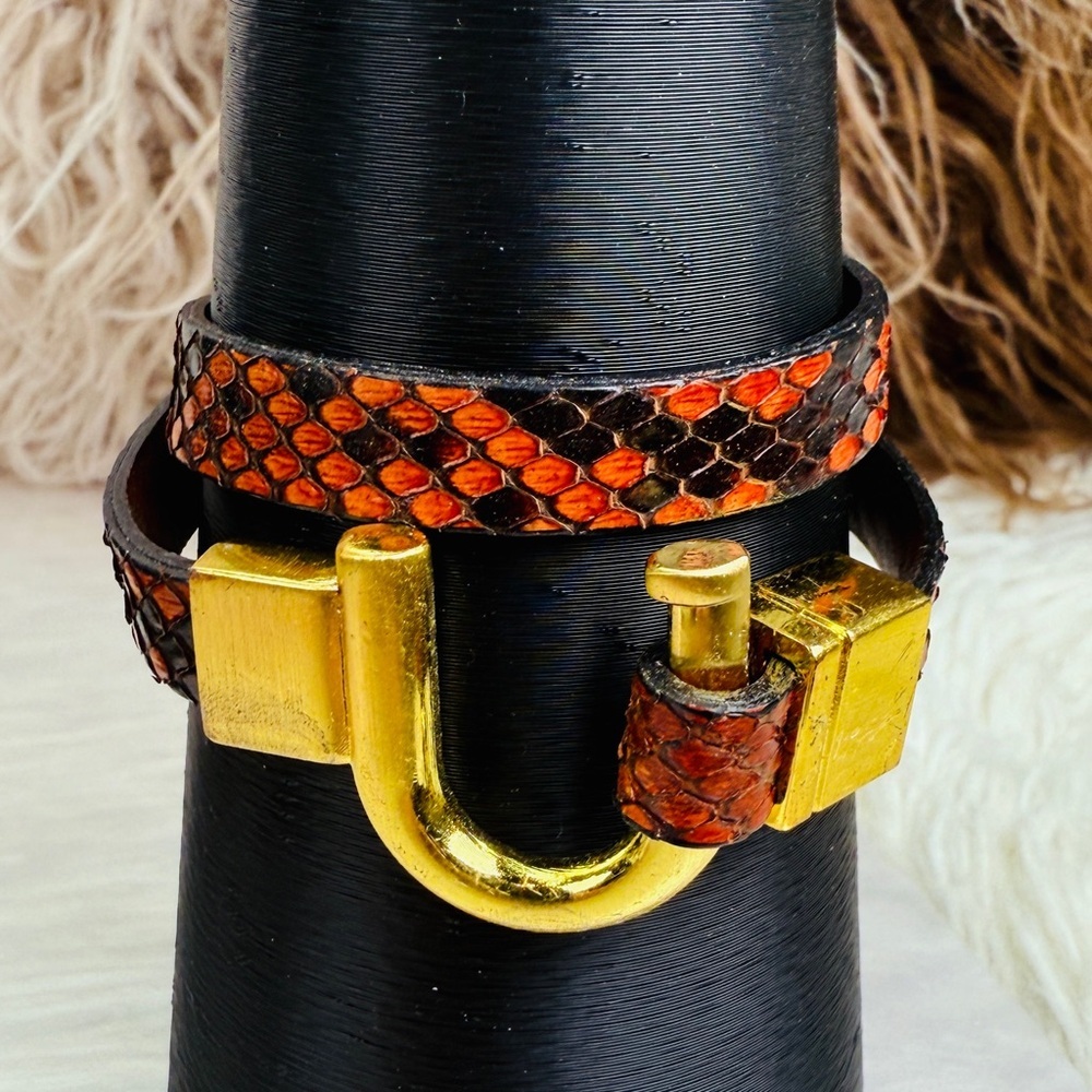 Faux reptile python print, goldtone wrap bracelet
